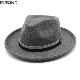 Wide Brim Hats Bucket Classic Soft Wool Felt Fedora Mens Winter Vintage Trilby Jazz Hat Curved Dress yq240403