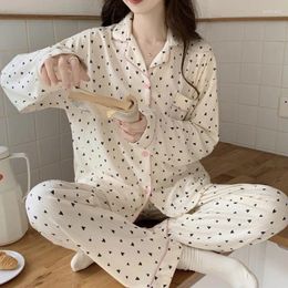 Home Clothing Est Spring And Autumn Women Pyjamas Set Knited Cotoon Pyjamas Femme Turn-down Collar Long Sleeve Sleepwear Girls Homewear