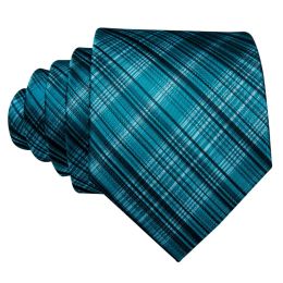 Barry.Wang Plaid Silk Men Tie Handkerchief Cufflinks Set Designer Jacquard Checked Necktie for Male Wedding Team Groomsman Corp