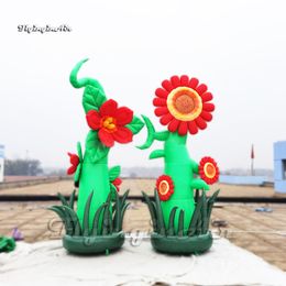 Large Red Inflatable Flower Tree Green Plant 3m Air Blow Up Sunflower For Garden And Yard Decoration
