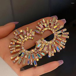 Stud Earrings Luxury Exaggerated Crystal Large Circle Flower Shiny Rhinestone For Women 2024 Trendy Fashion Jewelry