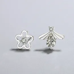 Stud Earrings Trendy Silver Colour Bee Flower Clear Stone Small For Women Girl Gift Fashion Jewellery Dropship Wholesale