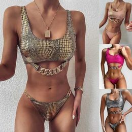 Women's Swimwear Hollow sexy bikini push up beach swimsuit womens apron Stroj Kapielowy womens Monokini Maio chain Badpak womens swimming J240403