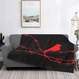 Blankets Bird On Barbed Wire Red Low Price Print Novelty Fashion Soft Blanket Barb Black