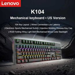 Keyboards Lenovo K104 mechanical keyboard 104 key RGB backlight effect office game blue switch/red axis optional UKL2404