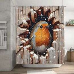 Shower Curtains 3d Christmas Robin In A Hole The Wood Curtain 72x72in With Hooks DIY Pattern Privacy Protection