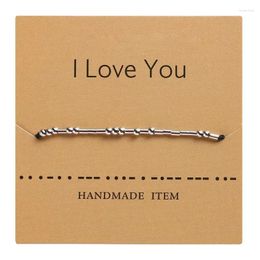 Charm Bracelets Handmade Morse Code Beads Adjustable Black String Bracelet With I Love You Lettering Cardboard Creative Jewelry For Lover