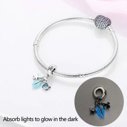 New 100% Silver-Plated Ocean Luminous Sea Turtle Dolphin Octopus Charms Beads Fit Pandora Original Bracelets DIY Jewelry