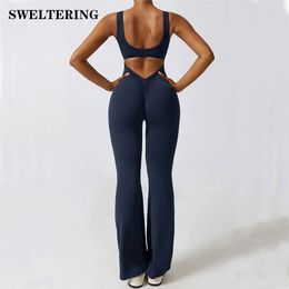 Women Jumpsuits Yoga Suit Dance Belly Tightening Fitness Workout Set Stretch Bodysuit Gym Clothes Push Up Sportswear240325