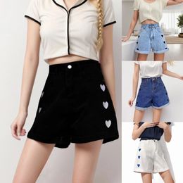 Women's Shorts Love Embroidered Denim Fashion High Waist Wide Leg Short Pants Spring And Summer Biker Y2K Streetwear