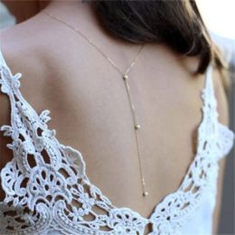 Crystal Choker Necklace For Women Wedding Back Long Tassel Drop Chain Sexy Back Body Chain Gold Colour Rhinestone Body Jewellery