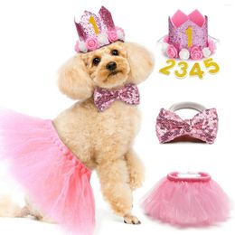 Dog Apparel 3PCS Pet Birthday Costume Set Fashion Sequin Hat With Bowtie Tutu Skirt Clothing & Accessories Cat Supplies