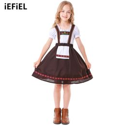 Girls Beer Festival Cosplay Dress Halloween Costumes Square Neck Short Sleeve Tshirt Top And Suspenders Set for Carnival Party 240403