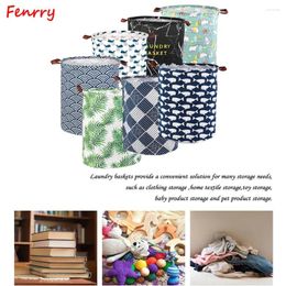 Laundry Bags Kaobuy Cotton Linen Dirty Basket Foldable Round Waterproof Organiser Bucket Clothing Large Capacity Storage Home