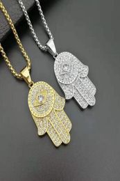 Hip Hop Hand of Fatima Necklaces Pendants 316L Stainless Steel Gold Colour Chain Palm Hamsa Statement Jewellery for Men Religion9609388