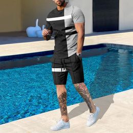 Summer Men Set Fashion 2piece StripeTShirt Shorts Pants Suit Casual Tracksuit Oversized Clothes Mens Jogging Sets 240326