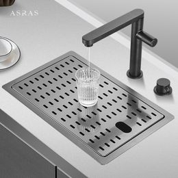 ASRAS Mini Nano Black Small Size Hidden Sink Kitchen Bar