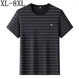 Men's T Shirts 8XL 7XL 6XL 2024 Summer High End Luxury Striped Shirt For Men Clothing Oversized Loose T-shirt Man Business Casual Tops