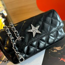 Classic Design Leather Rhombus Flip Women's Luxury Shining Stars Mobile Phone Bag Exquisite Bag Hanging Single Chain Crossbody Underarm Shoulder Bags Card Bags 17cm