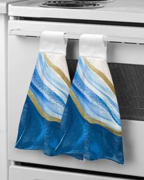 Towel Blue Gradient Marbling Watercolor Kitchen Hand Strong Absorbent Washing Room Handkerchief