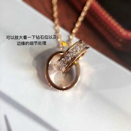 Classic Design Jewellery Necklaces Double Ring Necklace Womens V High Version Plated 18k Rose Gold Full Diamond Collar Chain Versatile Light Luxury With Logo