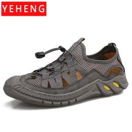 Sandals Men Sandals Breathable Shoe Leather Shoes Handmade Sandals Outdoor Men's Slippers Summer Casual Beach Hole Mesh British Style