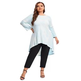 Womens Plus Size T-Shirt Lg Sleeve Elegant Tie Dye Tunic Loose Spring Autumn Hi Low Swing Blouse Tops T Shirt Large Clothing Women P1X Dhwsk