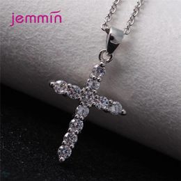 Pendant Necklaces Fashion 925 Sterling Silver Cross Christ Jesus Necklace Religion Women Crystal Rhinestone CZ Sideways Pendent Jewellery