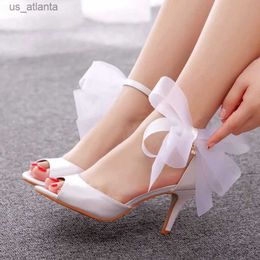 Dress Shoes Summer For Women Sandals PU 7CM Thin Heels Buckle Strap Butterfly Knot Womens White H240403