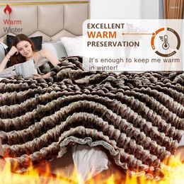 Blankets Faux Fur Blanket Bed Plaid Throw Double Plush For Sofa Bedspread On The Decorative
