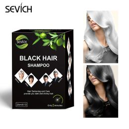 Color 10pcs/box Sevich Black Hair Shampoo Dye Hair Into Black 5 Minutes Herb Natural Faster Blackening Hair Coloring Grey Remove