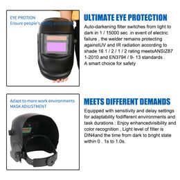 Large View Welder Mask Welding Helmet Welding Mask For Arc Weld Grind Cut Solar Power Auto Darkening True Colour Lens
