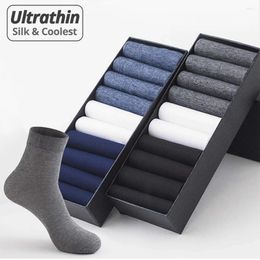 Men's Socks 10Pairs Business Men Silk Tear-resistant Breathable Casual Ultra-thin Coolest Nylon Man Stretchy Stockings