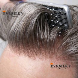 Toupees Toupees Microskin Men's Natural Hairline #1B80 Grey Wave Human Hair Men Toupee Full Skin 0.02mm Super Invisible Ultra Thin Male Ha