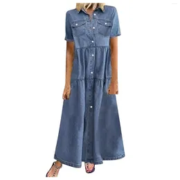 Casual Dresses Summer For Women 2024 Fashion Multi-button Denim Skirt Multi-pocket Female