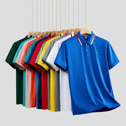 Mens Embroidered Short Sleeve Polo Shirt Monochromatic Casual Cotton Slim Fit 8 Colours Summer 240321