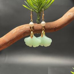 Dangle & Chandelier Cloghet Jade Earrings For Women Handmade Ginkgo Leaf Eardrops Chinese Fanshion 2022 Jewelrydangle Drop Delivery J Dhgp0