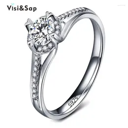 With Side Stones Visisap White Gold Color Rings For Women Cubic Zirconia Jewelry Wedding Engagement Ring Accessories Drop Supplier VSR073