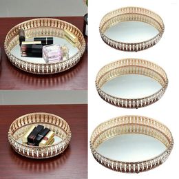 Decorative Figurines Vintage European Glass Metal Storage Tray Gold Round Dotted Fruit Plate Desktop Small Items Jewellery Display Mirror