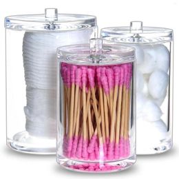 Storage Boxes Bathroom Canisters Round Cotton Ball Pad Holder Clear Acrylic Qtip Tampon Accessories Organizer With 3 Slots