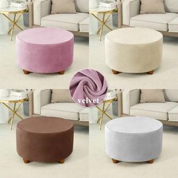 Chair Covers Soft Velvet Round Ottoman Soild Color Fooot Stool Furniture Protector Stretch Footrest Foot For Living Room