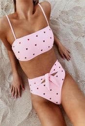 Summer Fashion Women Heart Printed Strappy Bikini Sets Padded Bra Swimwear Beachwear Swimsuit Set8113512