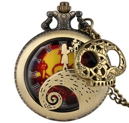 Vine Antique Watch Hollow Case the Nightmare Before Christmas Unisex Quartz Analogue Pocket Watches Skull Accessory Necklace Chai8345964