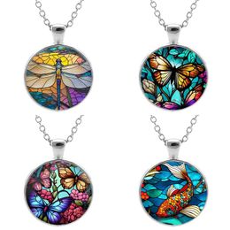 Pendant Necklaces Blue Purple Magic Butterfly Necklace Beautif Insect Flowers Glass Gem Long Chain Handmade Jewelry Drop Delivery Pen Otxe7