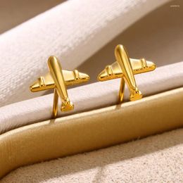 Stud Earrings Gold Colour Stainless Steel For Women Mini Aircraft Small Fashion Jewellery Party Friends Gifts