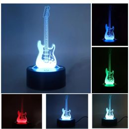 1pc 3D Stereo Night Light, Guitar Bedside Lamp, Acrylic Table Lamp, LED Warm White Desk Lamp