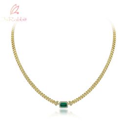 Necklaces IsRabbit 18K Gold Plated 3EX 1CT Lab Grown Emerald Muzo Green Sapphire Pendant Cuban Chain Necklace 925 Sterling Silver Jewellery