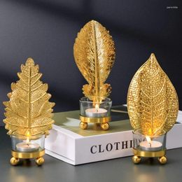 Candle Holders Q1JB Tree Leaf Iron Holder Golden Stand Crafts Decor For Home Dining Table Bar Decoration Supplies