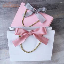 Gift Wrap 10/50pcs Fashion Pink Bag Packaging Ribbon Paper Handbag Jewelry Wig For Bead Charm Bracelet Necklace Ring Earring