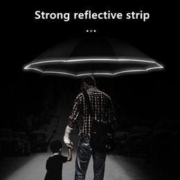 LED Automatic Umbrella With Reflective Stripe Reverse Led Light Umbrella Non-automatic Folding Inverted Russian Warehouse